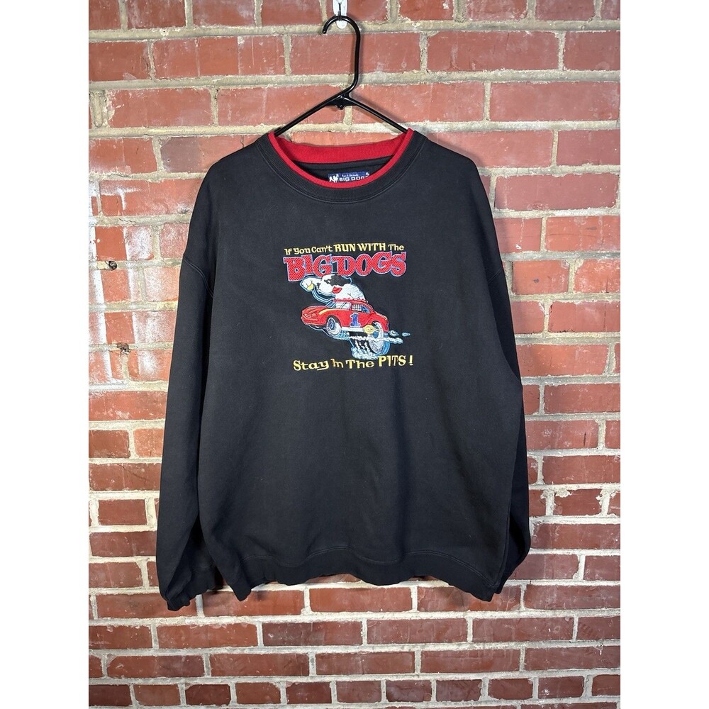 Vintage Y2k Big Dogs Sweatshirt Crew Neck Racing Car Graphic Pullover Funny XL